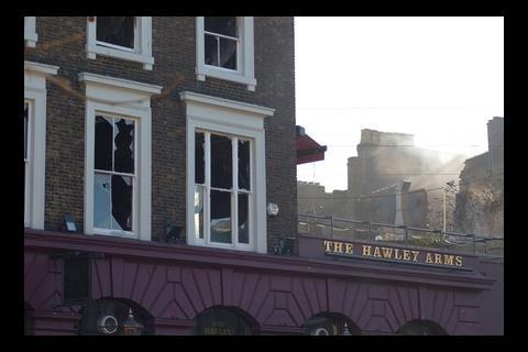 The Hawley Arms after the fire